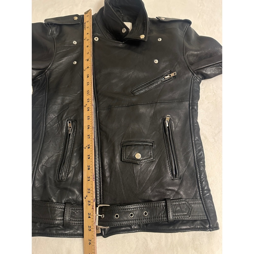 Deadwood Recycled Soft Leather Biker Jacket Black Moto Size Medium Recaimed - Picture 15 of 16
